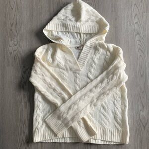 Cream Hooded Cable Knit Sweater